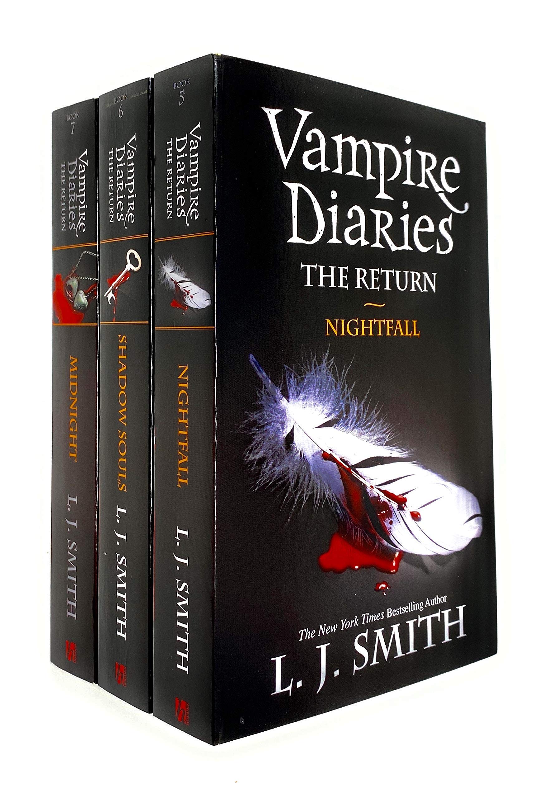 Vampire Diaries The Return 3 books collection set by L.J. Smith - paperback front covers of Nightfall, Shadow Souls, and Midnight
