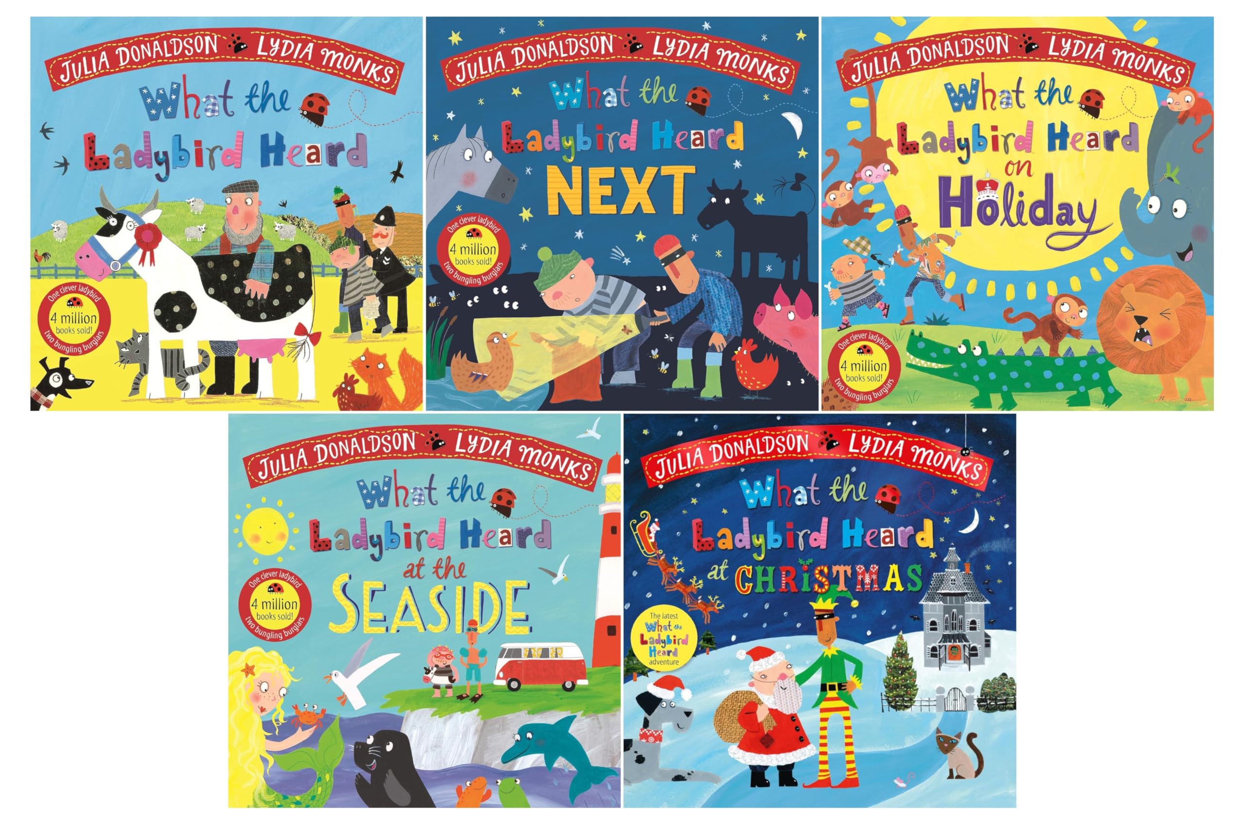 What the Ladybird Heard 5 Books Collection Set by Julia Donaldson - front cover of the paperback set, ages 3-7