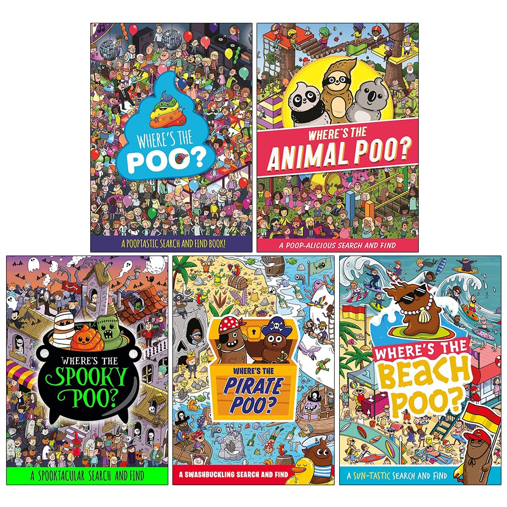 Where's the Poo...? Search and Find 5 Books Collection Set by Alex Hunter - full paperback box set front covers