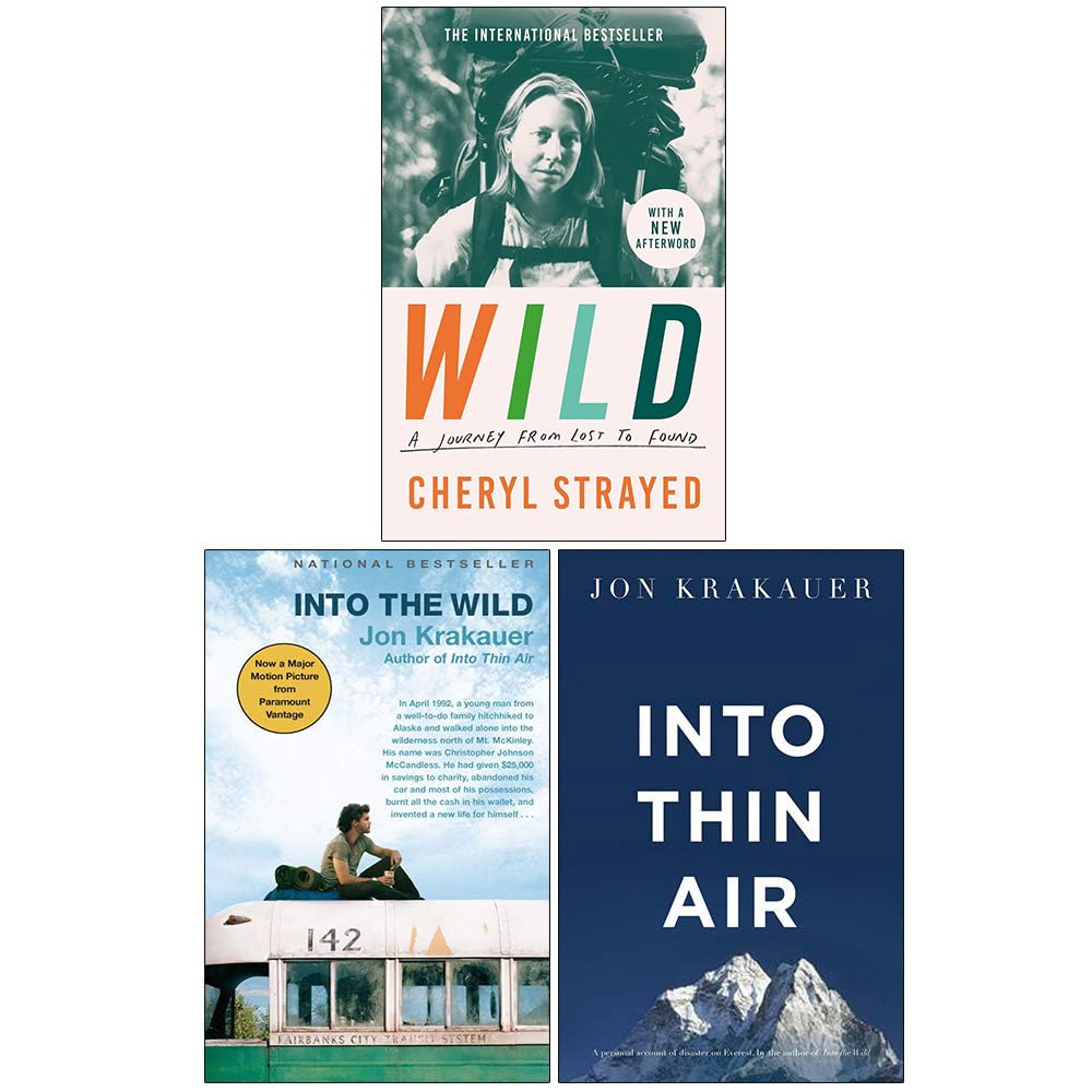 Front covers of Wild, Into the Wild, and Into Thin Air 3-book adventure memoir paperback set