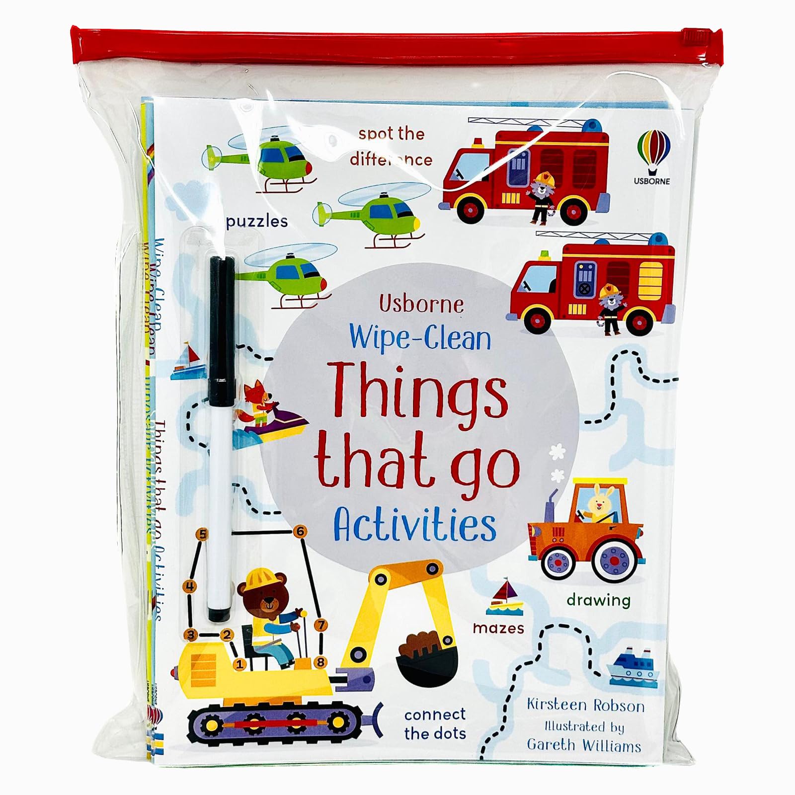 Usborne Wipe-Clean Activities 6 books collection set by Kirsteen Robson, front covers of dinosaur, zoo, and mermaid paperback titles for ages 3-5