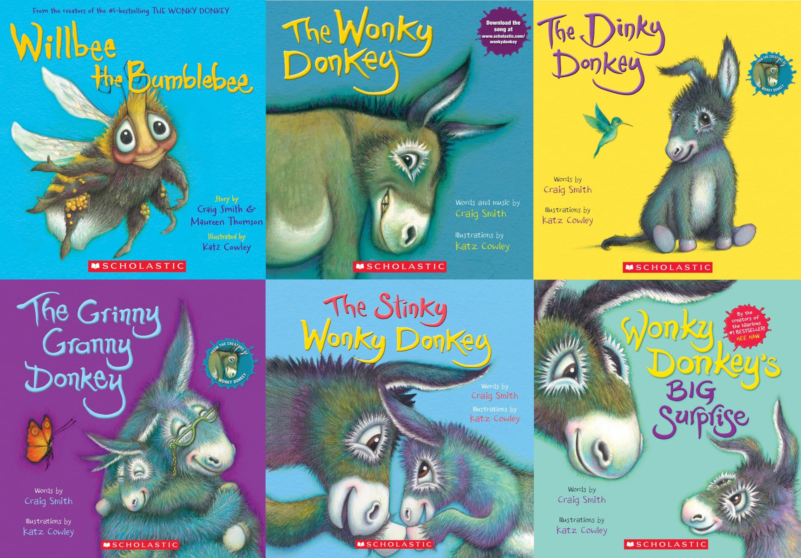 The Wonky Donkey 6 book paperback collection set by Craig Smith front covers for ages 3-7