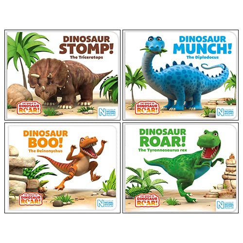 The World of Dinosaur Roar 4 books collection set board book front cover, Peter Curtis and Jeanne Willis, ages 3-7