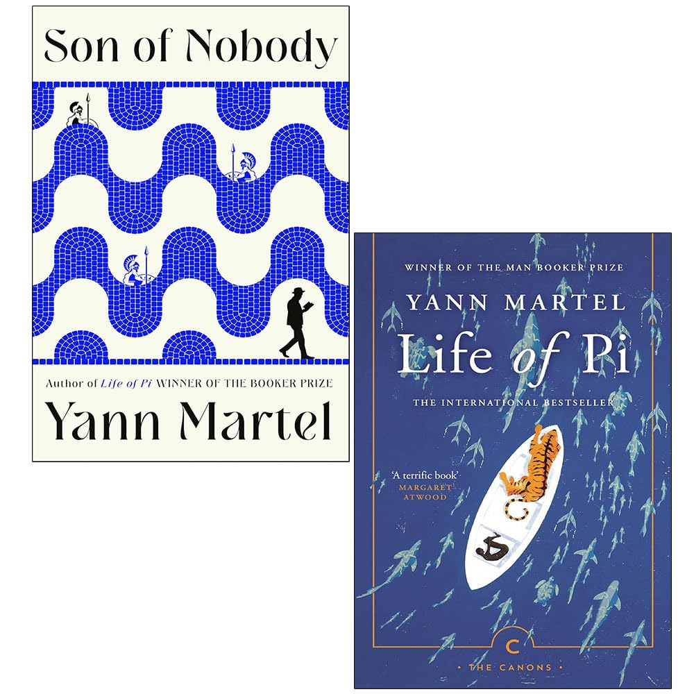 Front covers of the Yann Martel 2 Books Set featuring Life of Pi and Son of Nobody, mixed format paperback and hardback edition