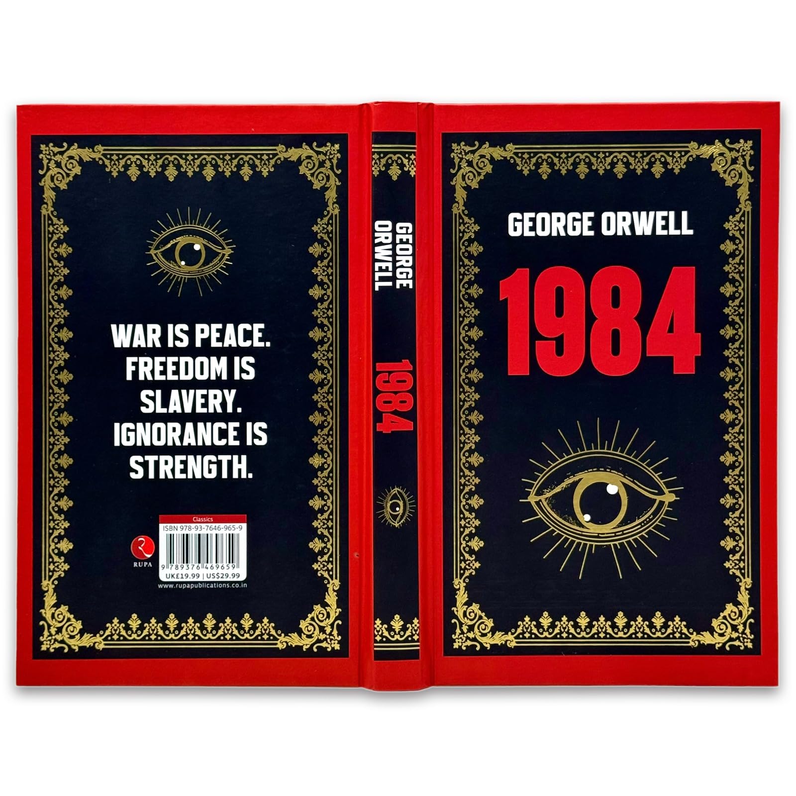 1984 by George Orwell deluxe hardcover edition standing upright showing full spine and sprayed edges