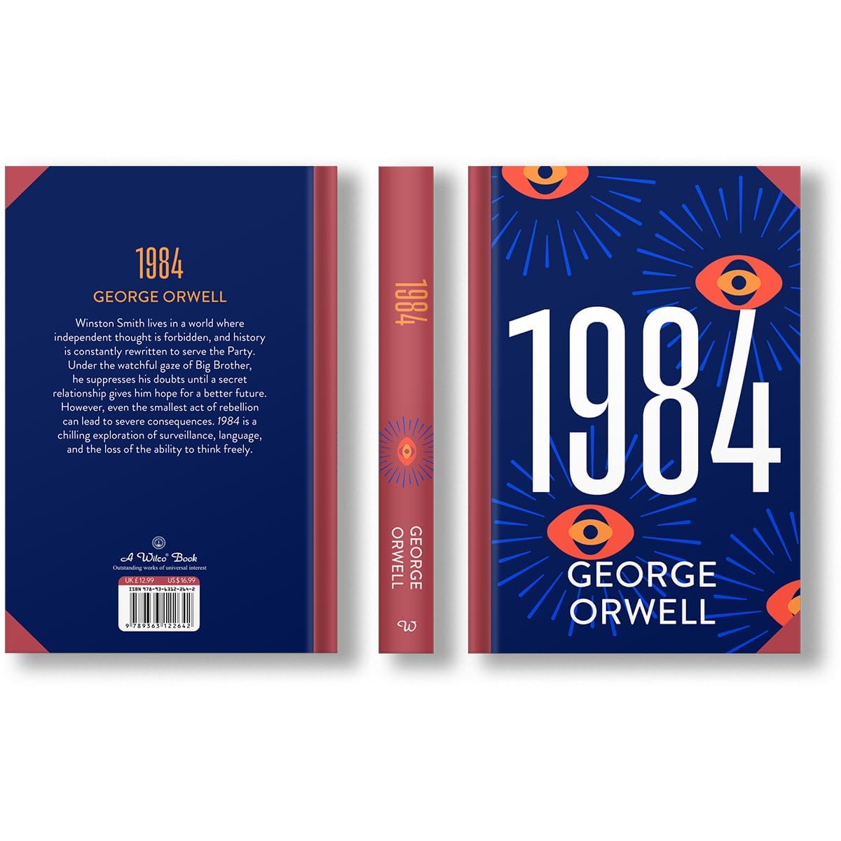 Open book spread of the 1984 hardback edition by George Orwell showing interior page layout.