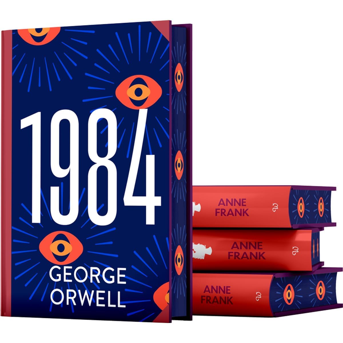 Standing display of the 1984 hardback edition by George Orwell highlighting the sprayed edge finish.