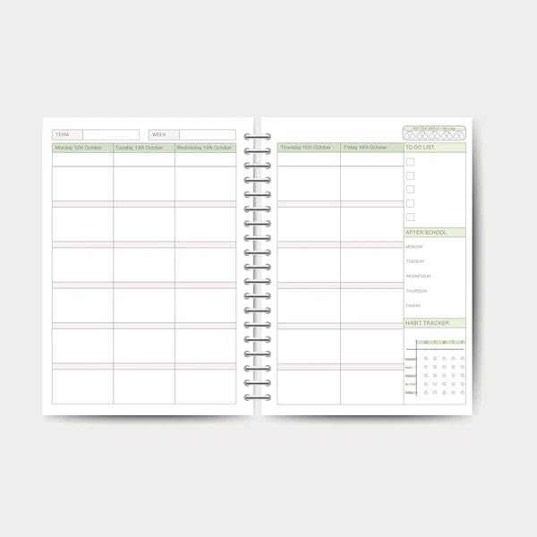 Dated Weekly View lesson planning pages inside the Cocoa Edition teacher planner