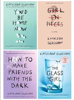 Glasgow Set by Kathleen Glasgow featuring 4 paperback young adult books stacked together on a wooden surface.