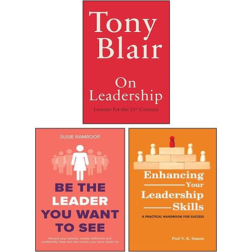 Three paperback books on leadership by various authors, including Tony Blair, displayed together in a collection set.