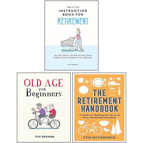 Retirement Tips collection of 3 hardback books by various authors, featuring cover designs and titles on a wooden surface.