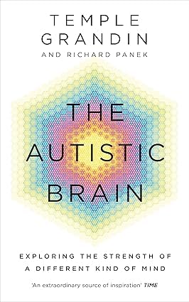Two paperback books on autism by various authors, featuring titles by Temple Grandin and Richard Panek.