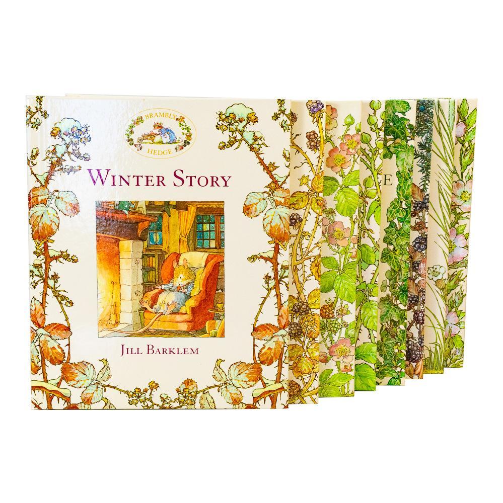 Set of 8 hardcover Brambly Hedge books by Jill Barklem, featuring charming illustrations for children aged 3 to 7.