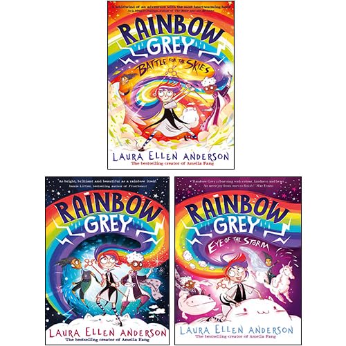 Rainbow Grey by Laura Ellen Anderson, 3 paperback books collection for ages 7-9, featuring colorful covers and whimsical illustrations.