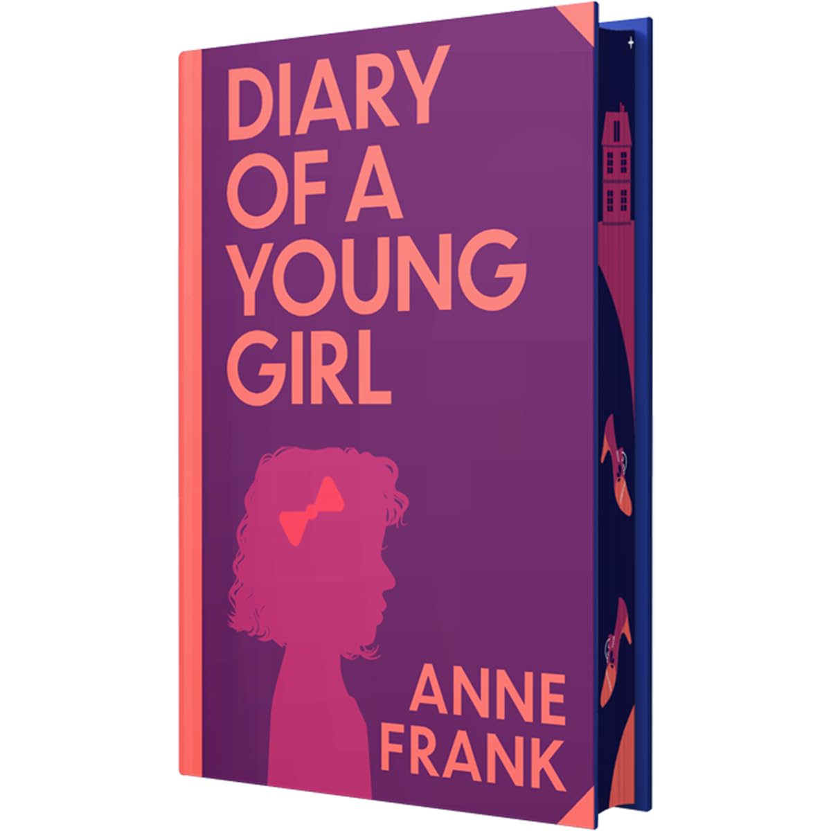Hardback edition of "The Diary of a Young Girl" by Anne Frank, showcasing cover design and title prominently.