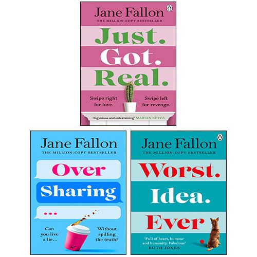 Jane Fallon 3 Books Collection Set featuring Over Sharing, Worst Idea Ever, and Just Got Real in hardcover and paperback.