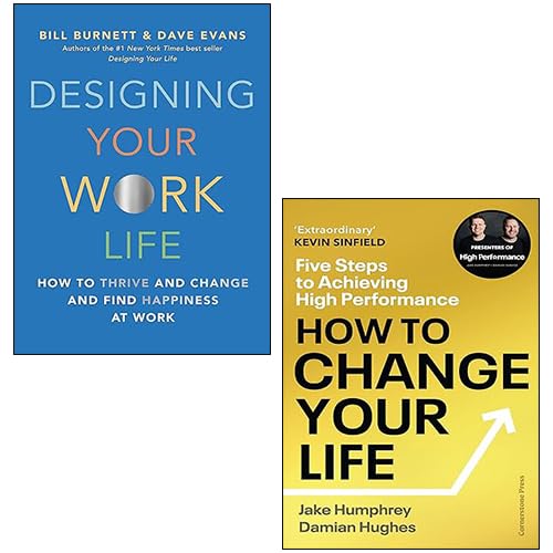 Work Life Duo hardback book set by Bill Burnett and Dave Evans featuring two non-fiction titles on a wooden table.