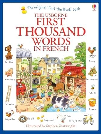 Two paperback books from Usborne Publishing featuring "First Thousand Words" by Heather Amery for ages 3-5.