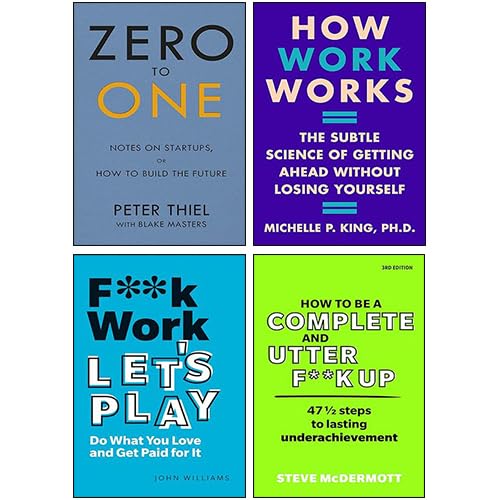 Four paperback books on work culture by various authors, including Peter Thiel and Blake Masters, stacked together.