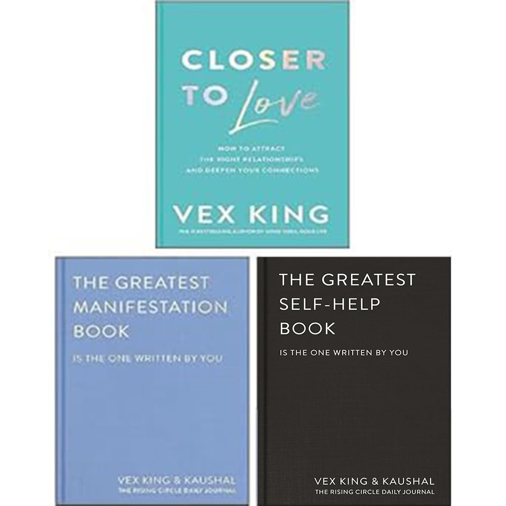 Vex King 3 Books Collection Set in hardback, featuring motivational non-fiction titles by Vex King on a wooden surface.