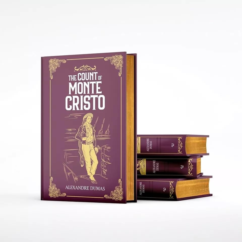 Hardback edition of The Count of Monte Cristo by Alexandre Dumas, showcasing the cover design and spine details.