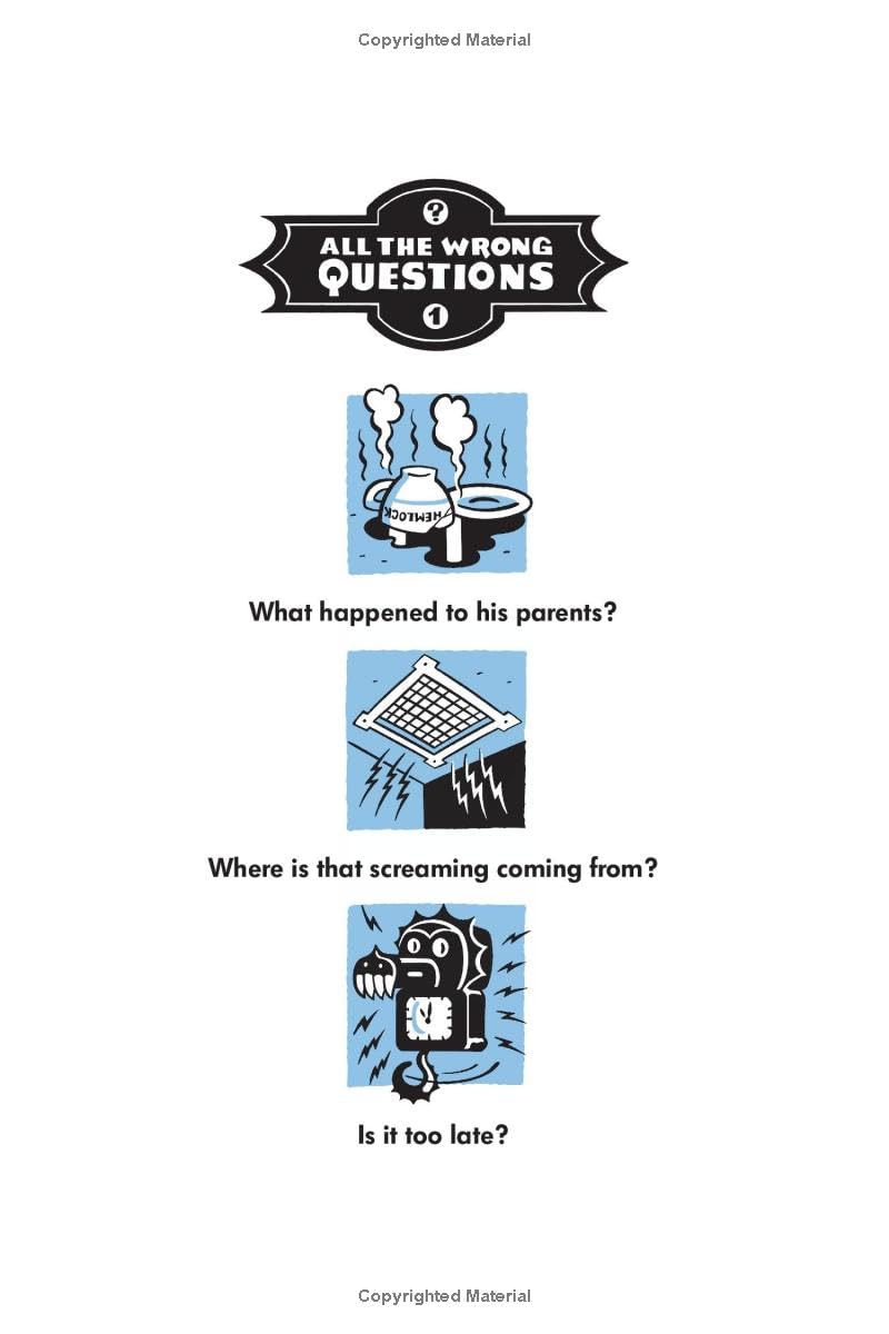Four paperback books from the All The Wrong Questions series by Lemony Snicket, featuring colorful covers and classic fiction design.