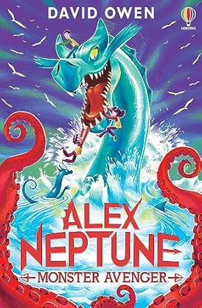 Alex Neptune Series by David Owen, three paperback books stacked on a flat surface, featuring colorful covers.