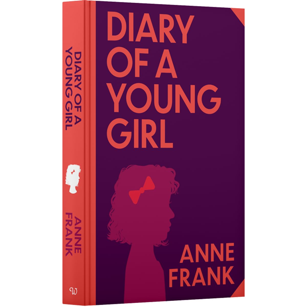 Hardback edition of "The Diary of a Young Girl" by Anne Frank, featuring a close-up of the book cover and spine.