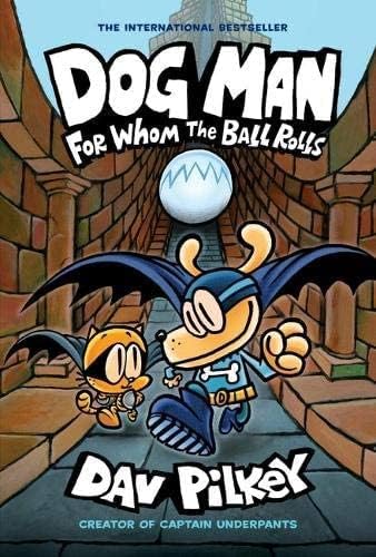 Dog Man Series by Dav Pilkey, 10 paperback books collection set displayed on a shelf, showcasing colorful covers and titles.