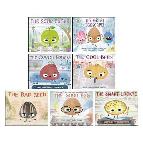 Seven paperback books from The Food Group collection by Jory John for ages 4-8 with colorful, engaging covers.