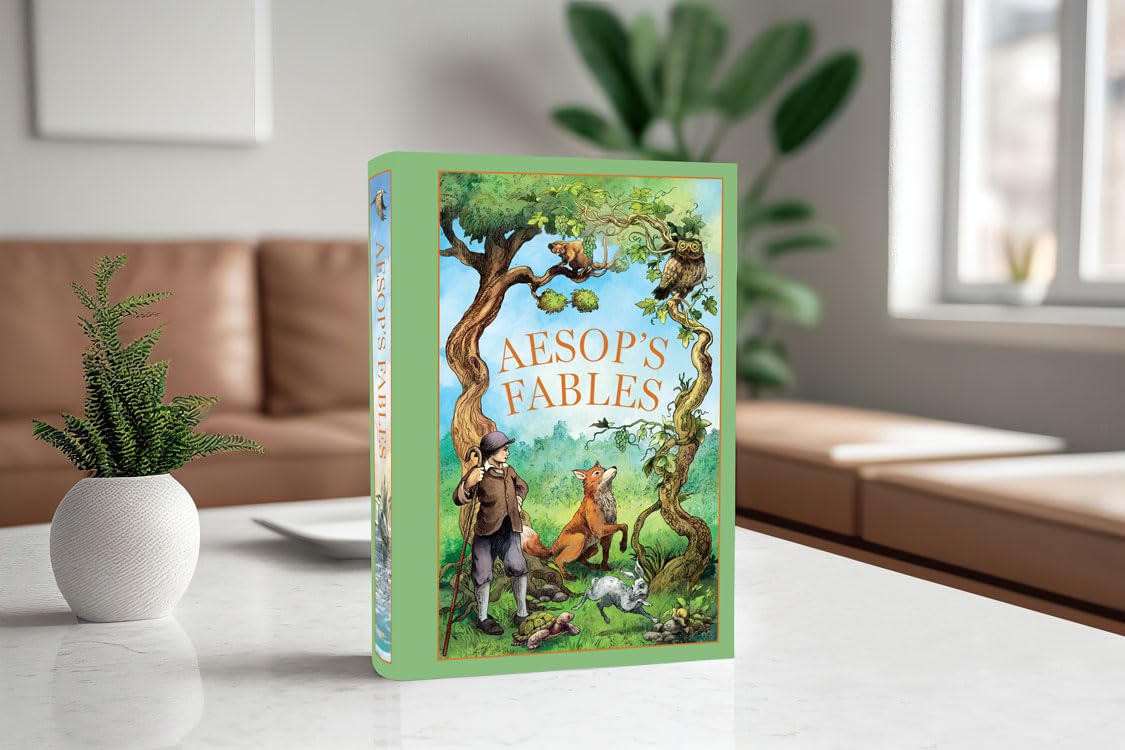 Leather bound edition of Aesop's Fables, hardback with ornate cover design by Wilco International LLP Ltd.