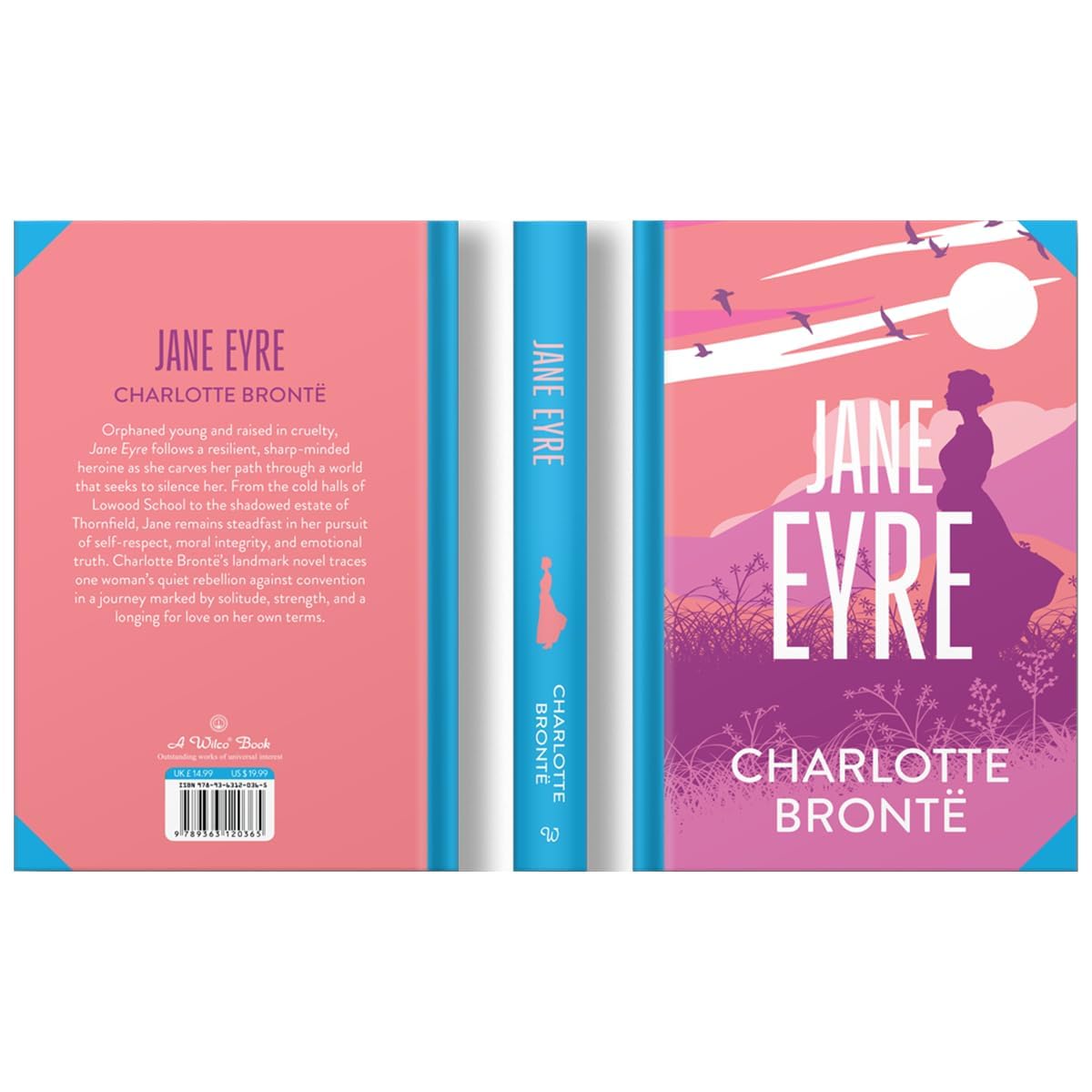 Hardback edition of "Jane Eyre" by Charlotte Brontë, showcasing the book cover and spine design.