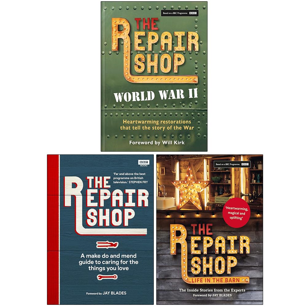 Three hardback books from the "Repair Shop" collection by Various Authors, featuring insightful non-fiction content.