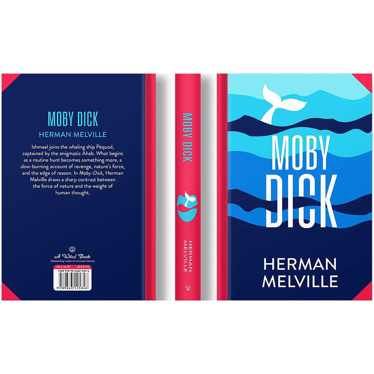 Hardback edition of Moby-Dick by Herman Melville with sprayed edges, showcasing classic literature design and cover art.