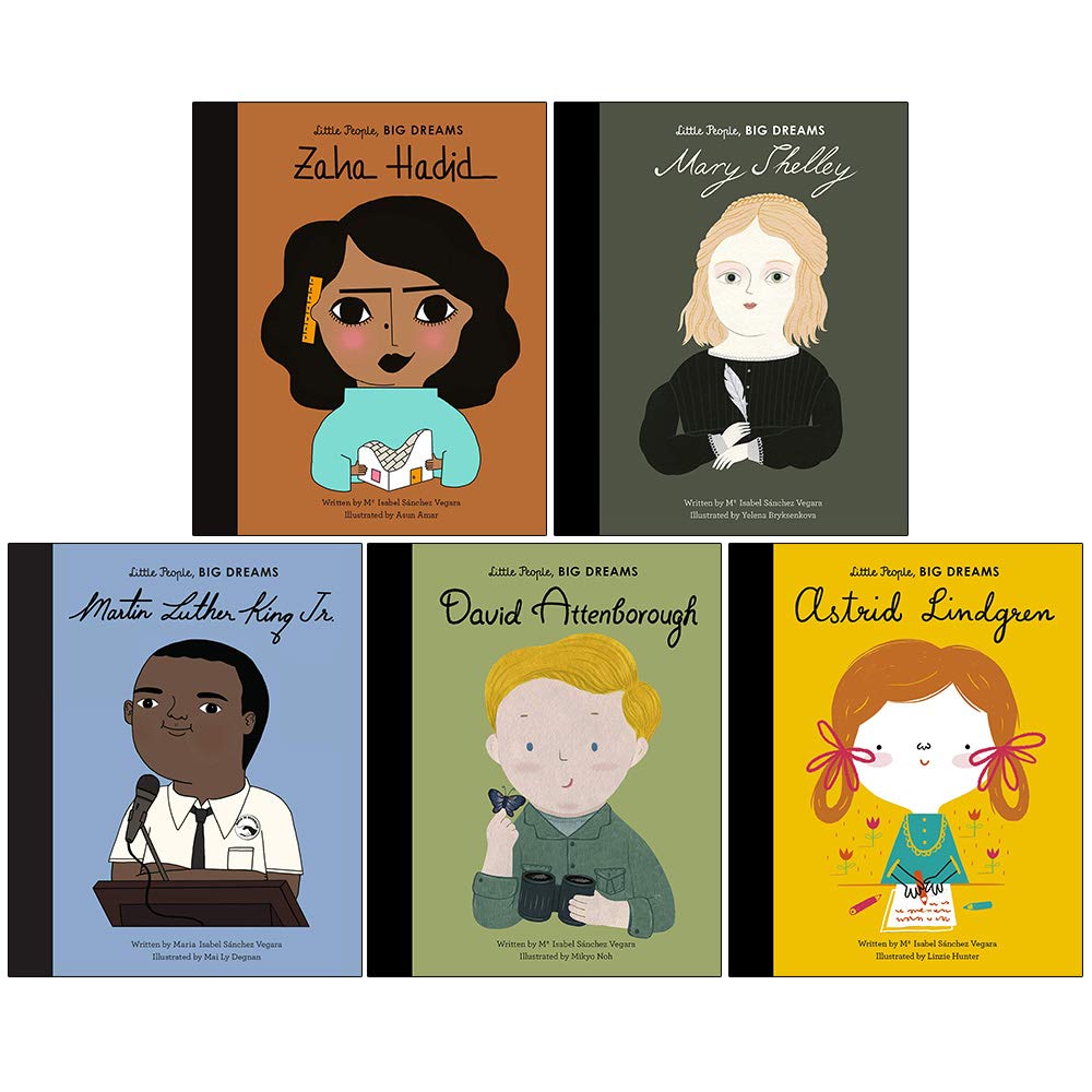 Five hardback books from the Little People Big Dreams collection by Mª Isabel Sánchez Vegara for ages 3-7.