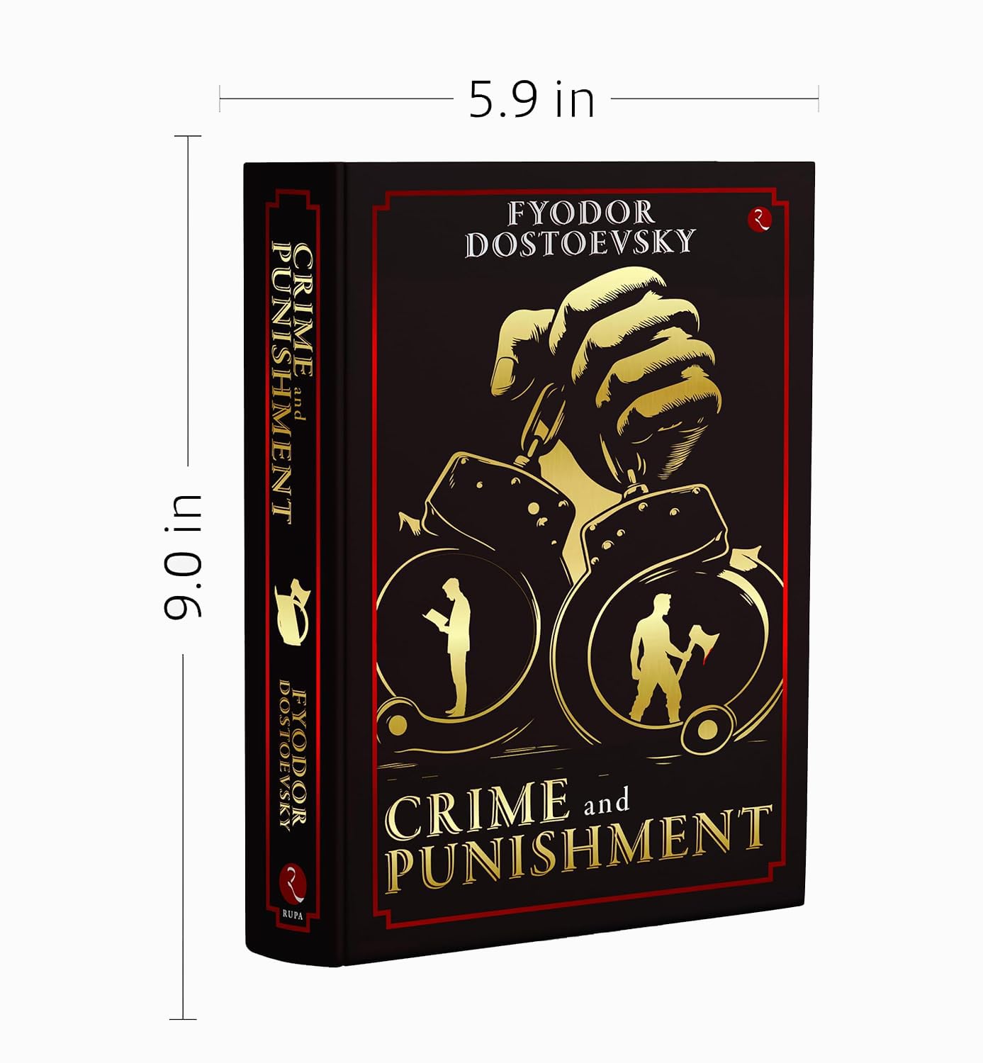 Deluxe leather-bound hardcover of Crime and Punishment by Fyodor Dostoevsky, featuring ornate cover design and embossed title.