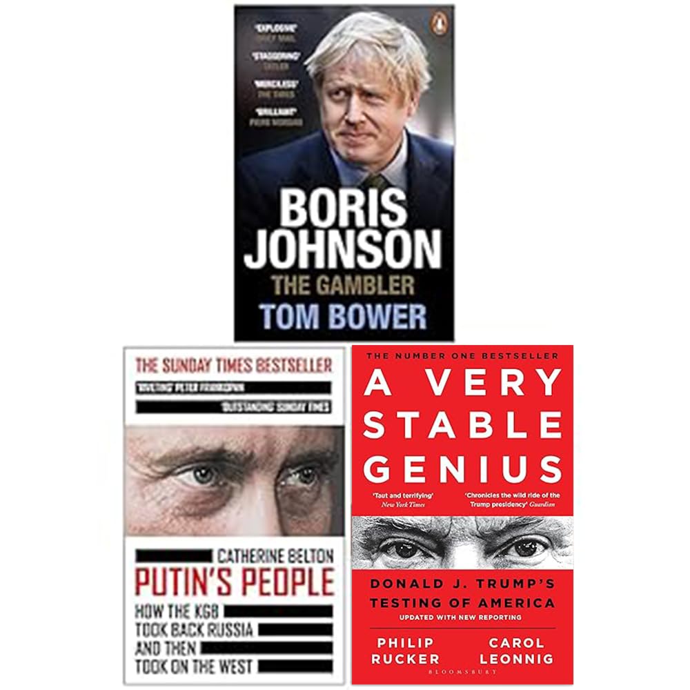 Three paperback books from the Trilogy collection by Tom Bower, featuring covers and spines, stacked on a surface.