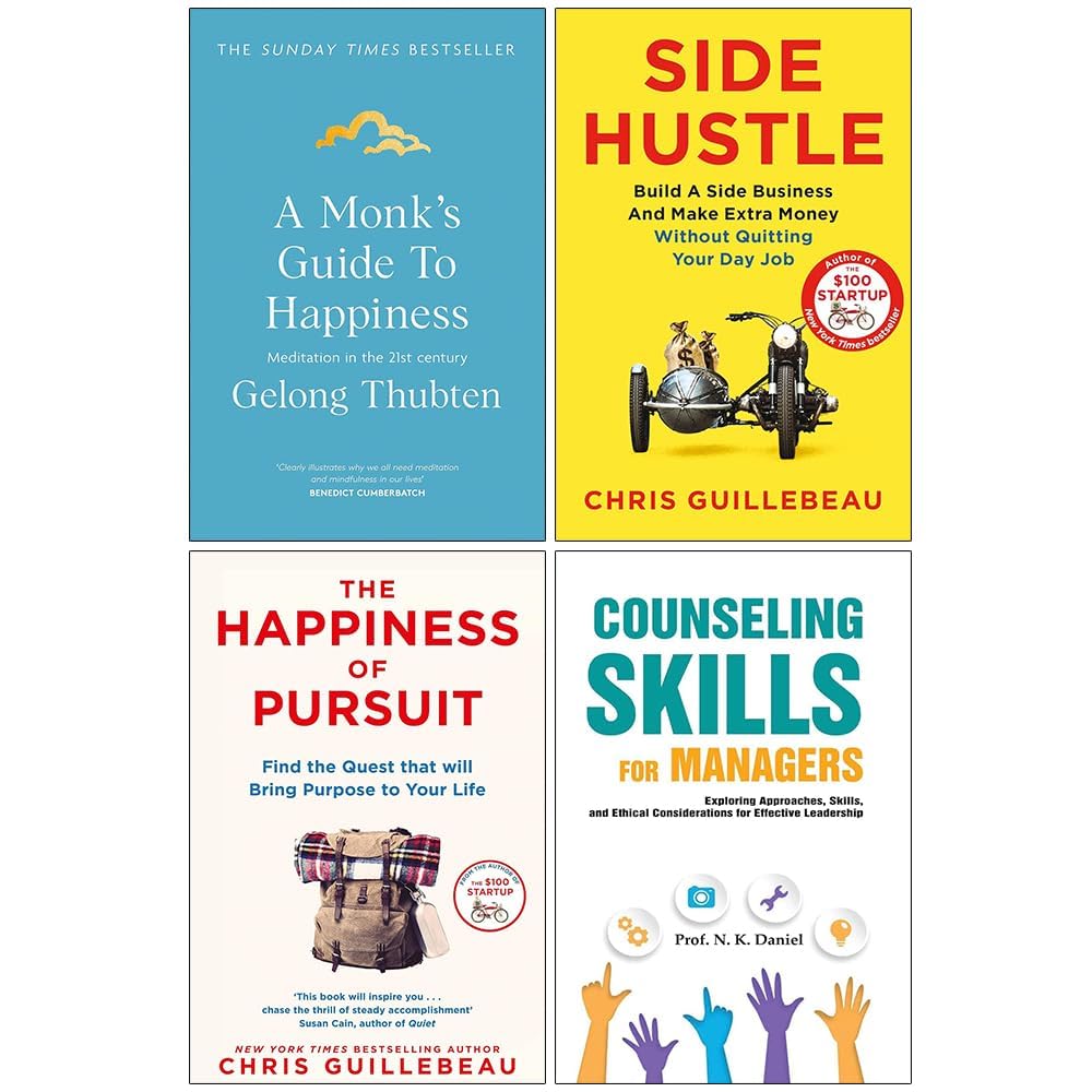 Four paperback books from the Monk Hustle Collection by various authors, featuring titles on non-fiction topics.