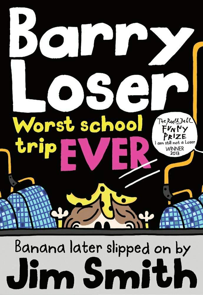 Eleven paperback books from the Barry Loser series by Jim Smith, suitable for ages 7-12, displayed in a colorful collection.