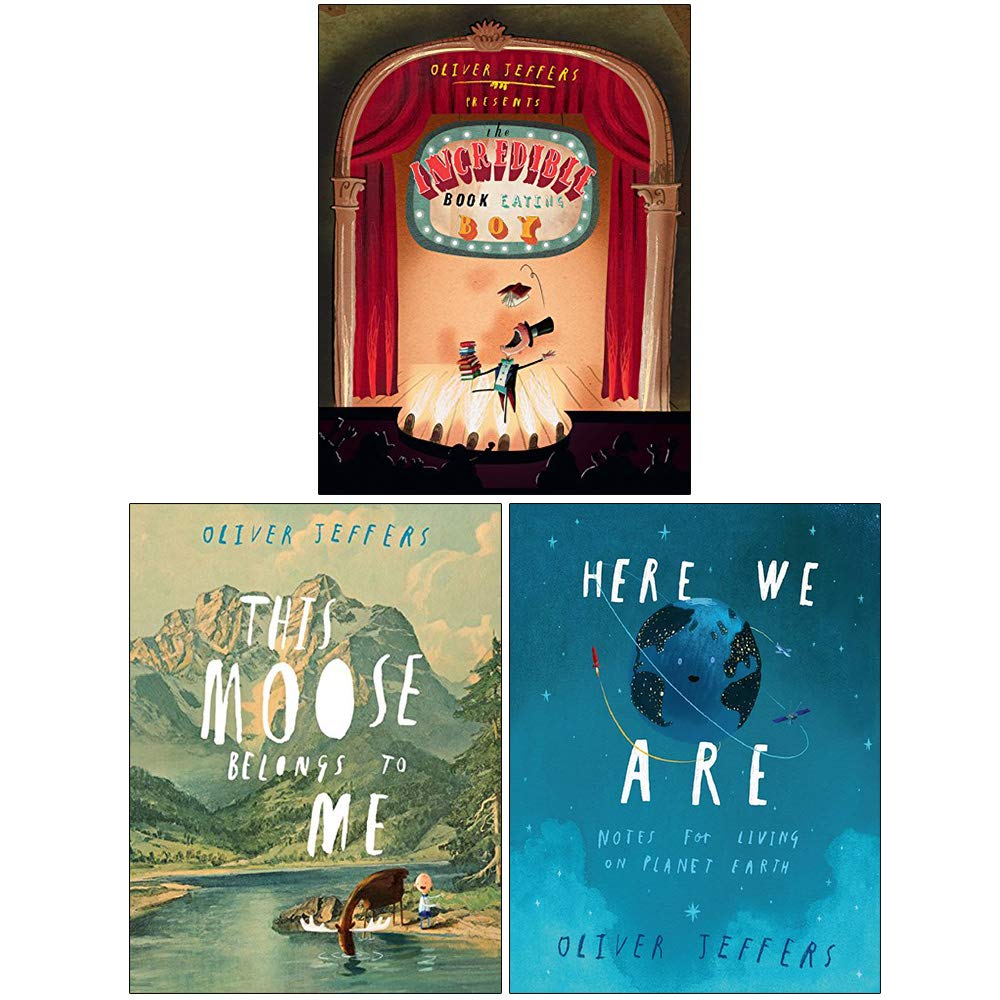 Oliver Jeffers 3 Books Set for ages 4-8, featuring colorful paperback covers and engaging illustrations.