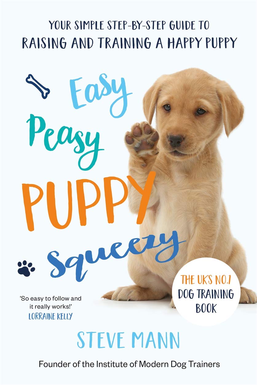 Paperback book "Easy Peasy Puppy Squeezy" by Steve Mann, showcasing a colorful cover with a puppy illustration.