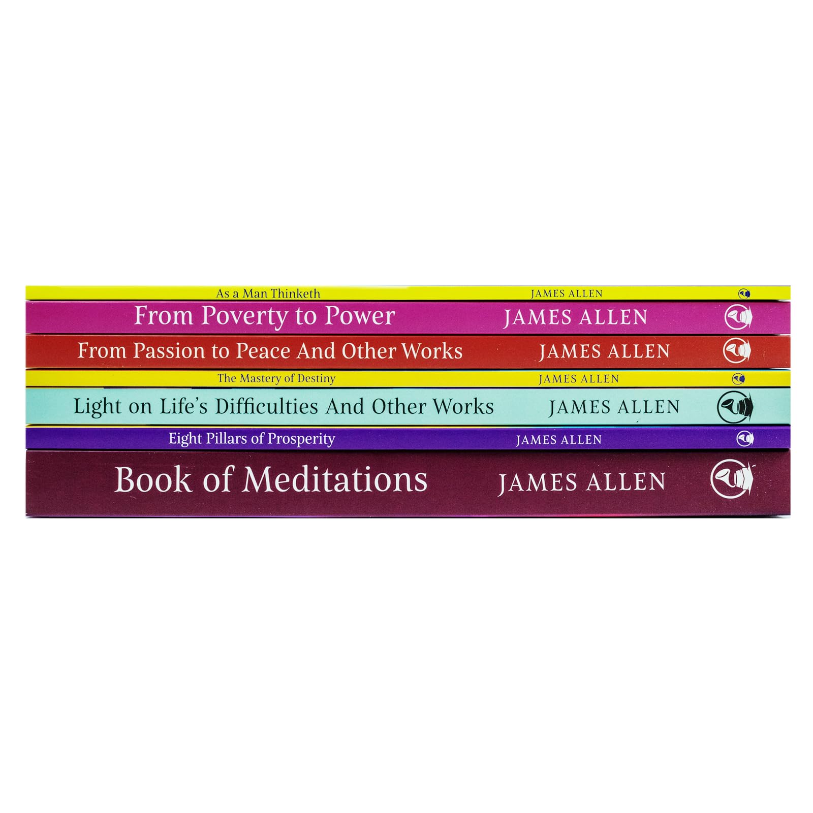 Set of seven James Allen Collection classic edition paperback books, featuring spiritual and self-help non-fiction titles.