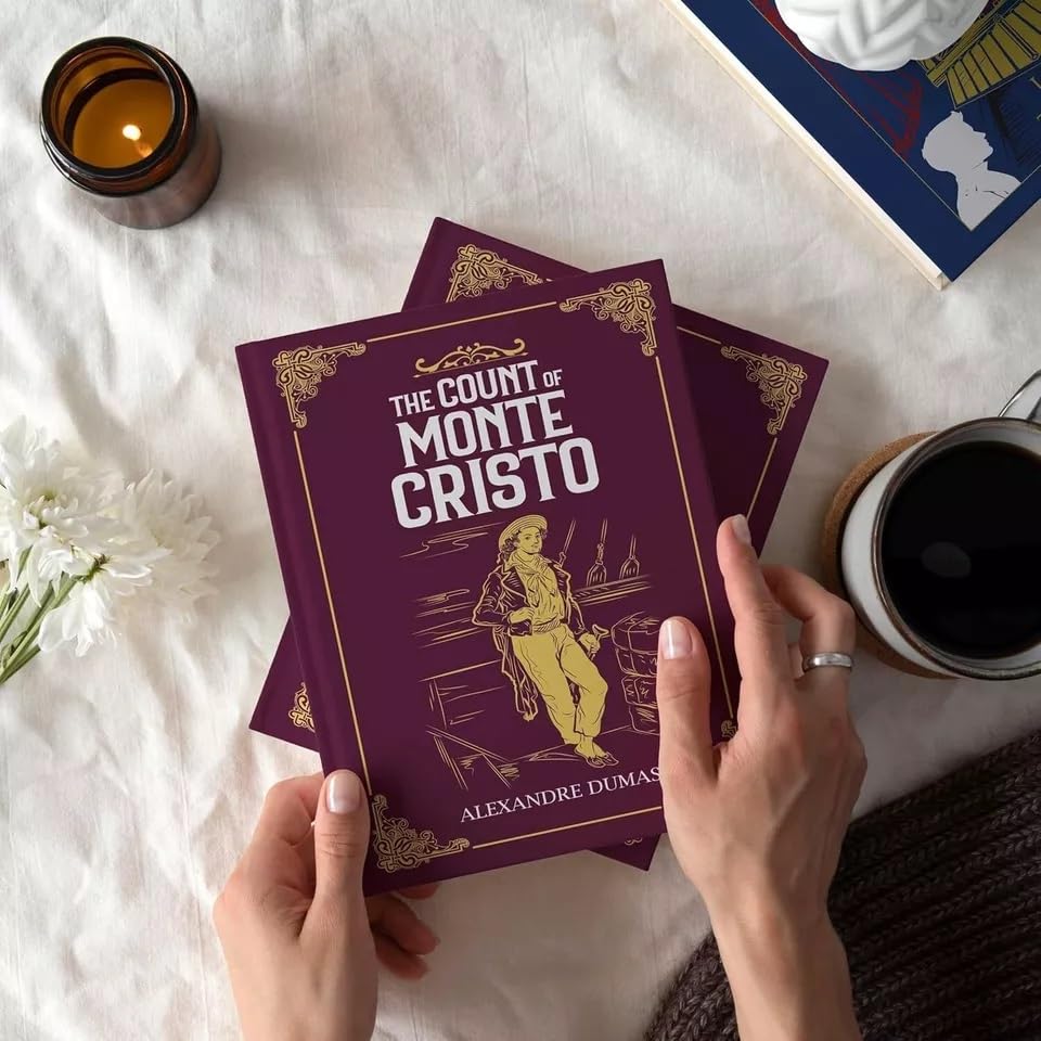 Hardback edition of The Count of Monte Cristo by Alexandre Dumas, featuring a classic book cover design.
