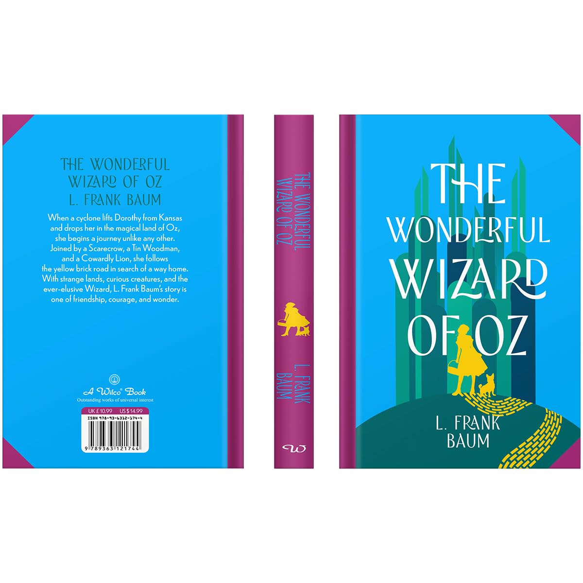 Hardback edition of The Wonderful Wizard of Oz by L. Frank Baum, featuring a colorful cover illustration.