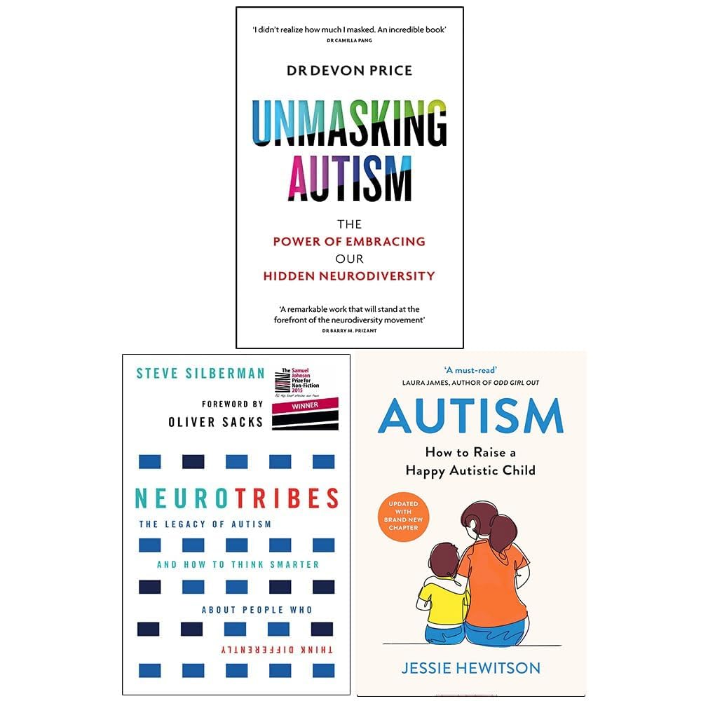Autism Books Collection set of 3 nonfiction paperbacks by various authors, featuring colorful covers and informative content.
