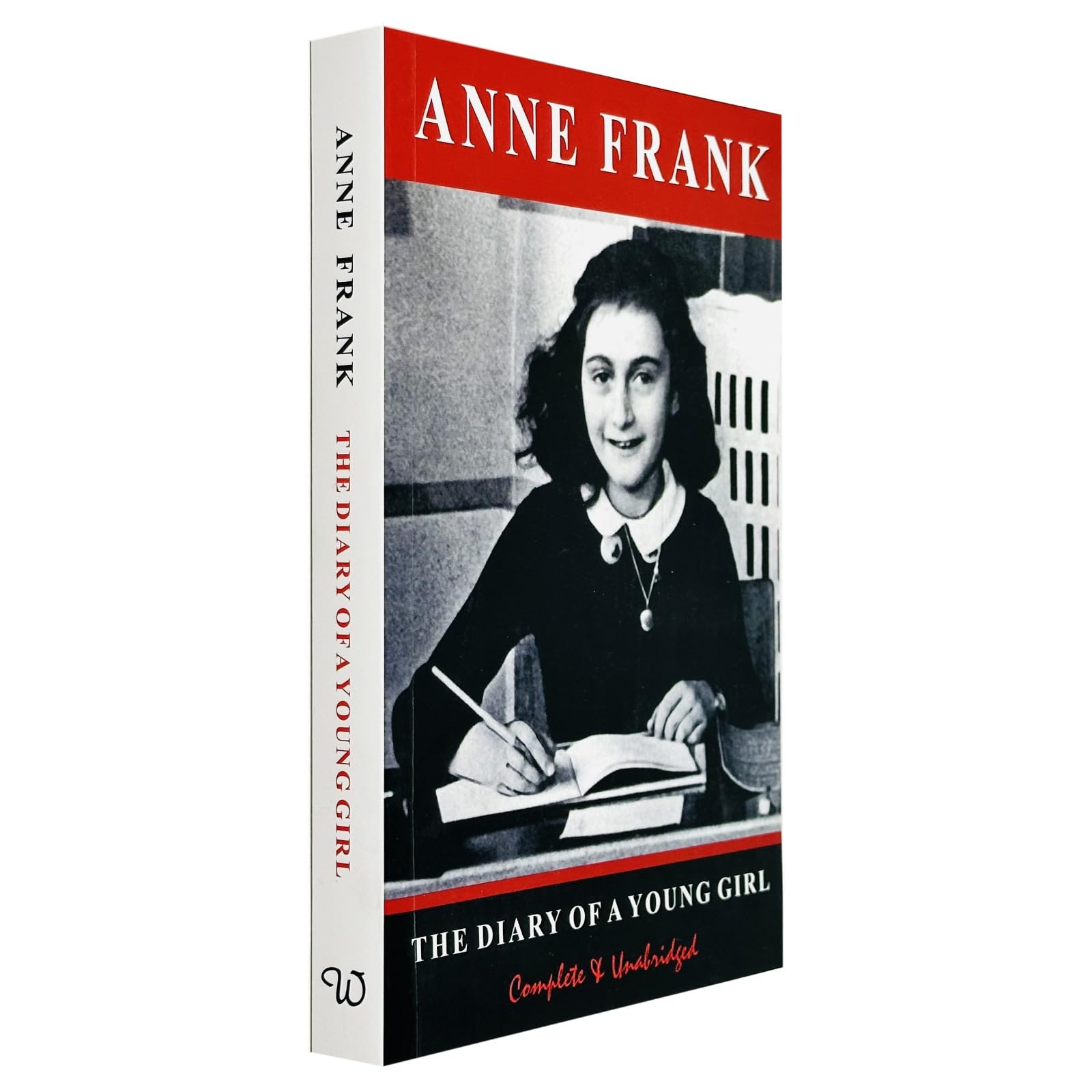Paperback edition of "The Diary of a Young Girl" by Anne Frank, featuring a simple cover design and readable text.