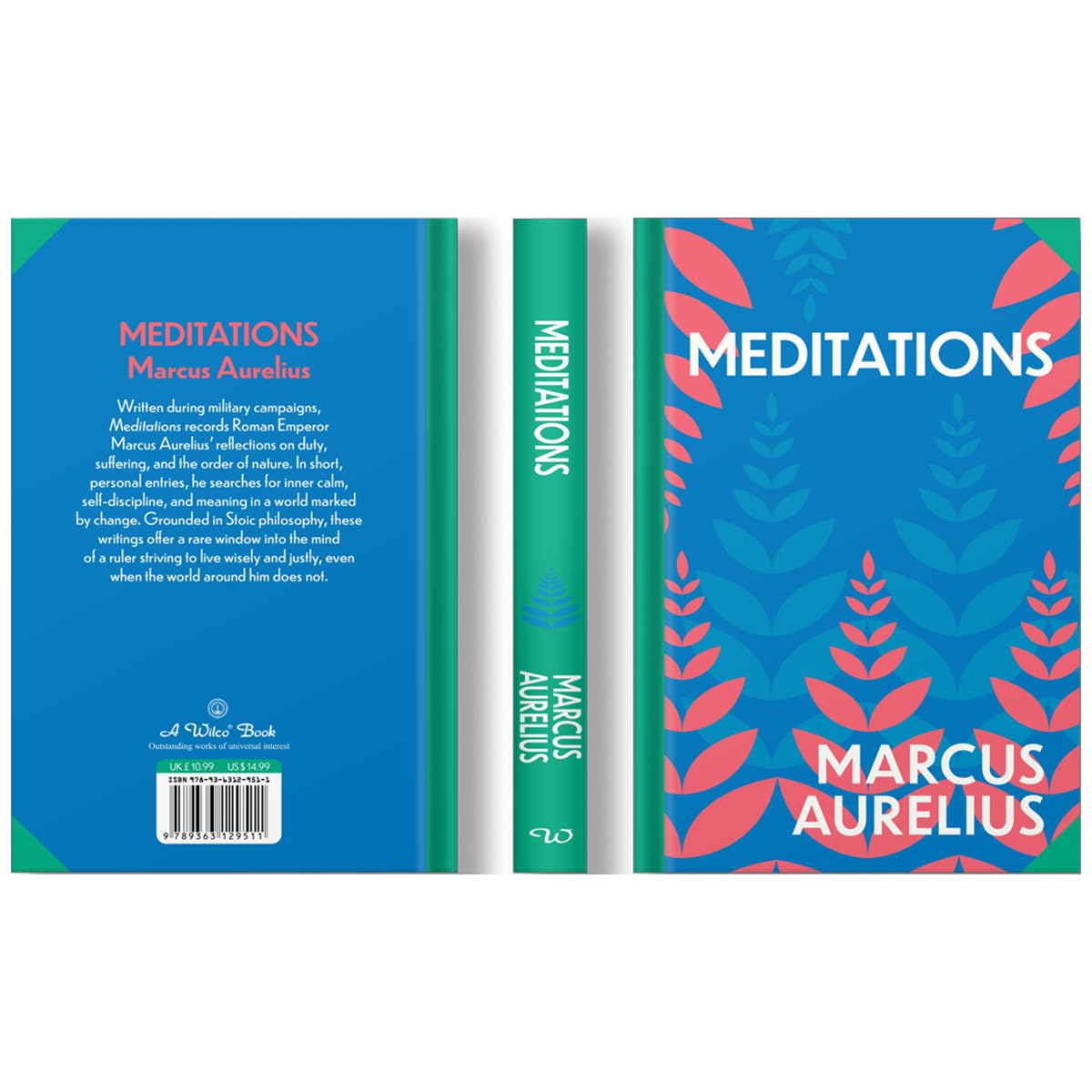 Hardback edition of "Meditations" by Marcus Aurelius, featuring a classic cover design and visible spine details.
