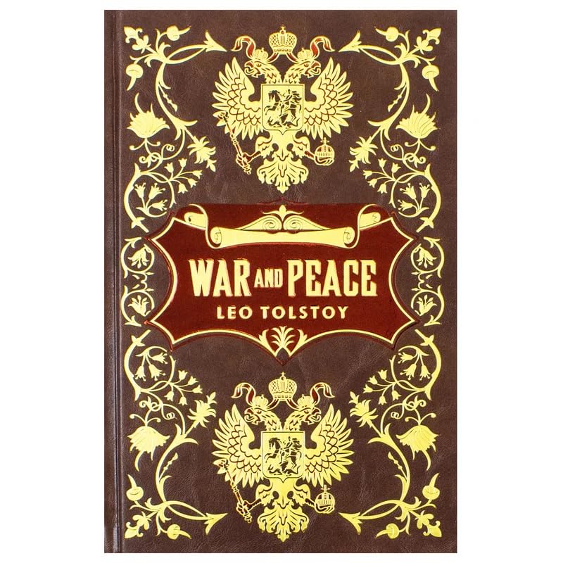 Deluxe leather-bound edition of War and Peace by Leo Tolstoy, featuring an elegant hardback cover design.