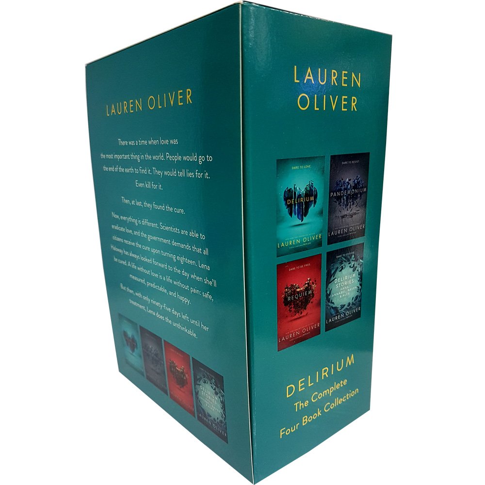 Delirium by Lauren Oliver 3-book collection box set in paperback, featuring vibrant covers and spine design.