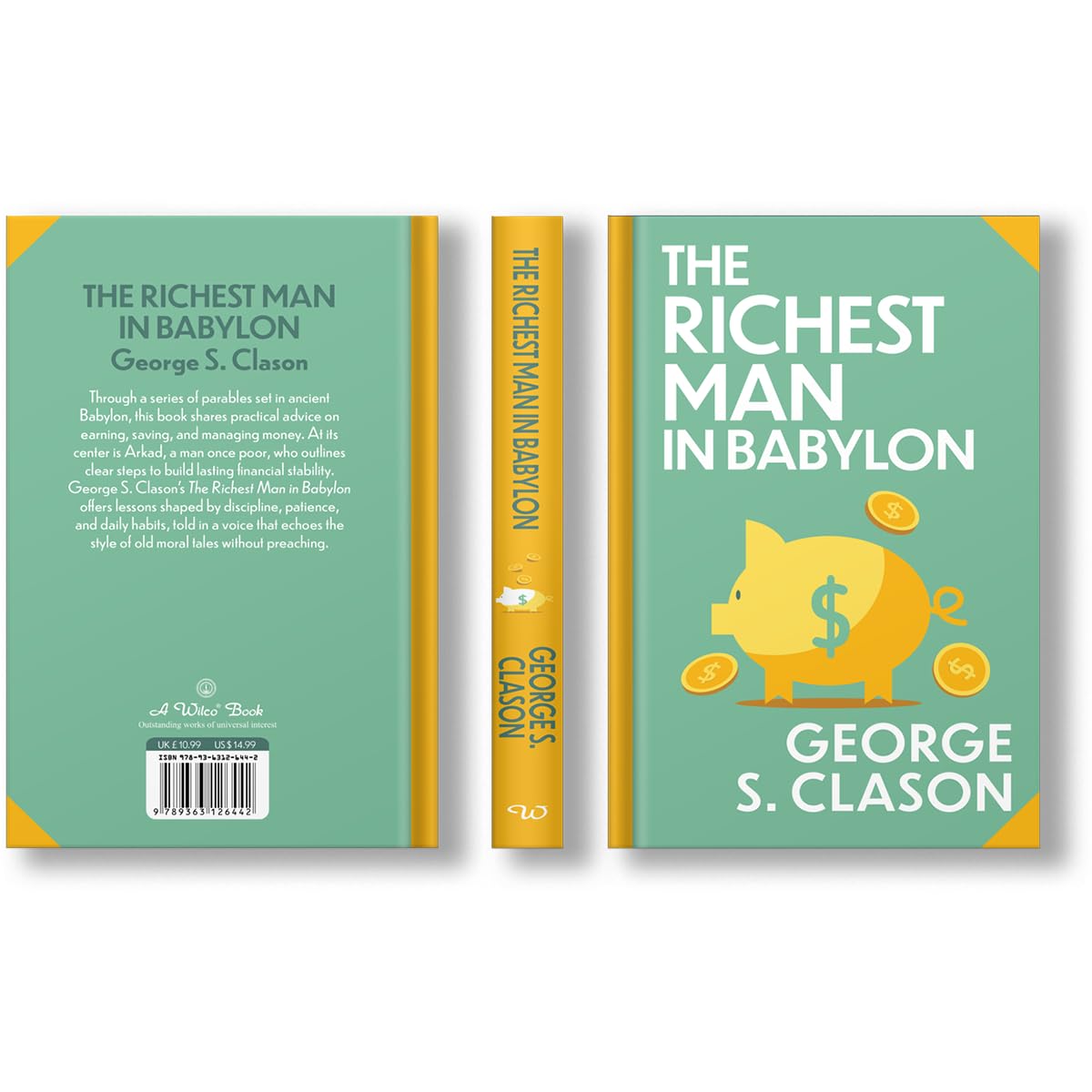 Hardback edition of "The Richest Man in Babylon" by George S. Clason, showcasing the cover design and title.